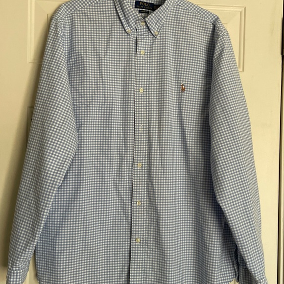 Ralph Lauren Button Up Long sleeve Shirt Blue & White Check Mens Size XXL - Picture 1 of 13